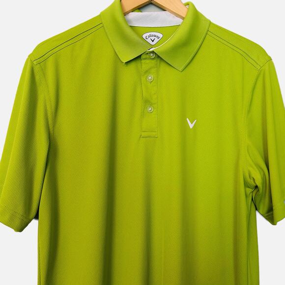 Callaway Men's Golf Short Sleeve Lime Green 2 Button Collared Shirt Large - Picture 3 of 6